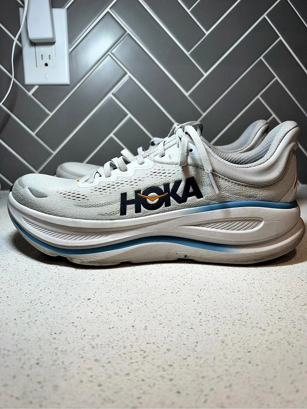 Hoka One One Men’s Bondi 8 Running Shoes - White / Summer Song / Country Air (Si